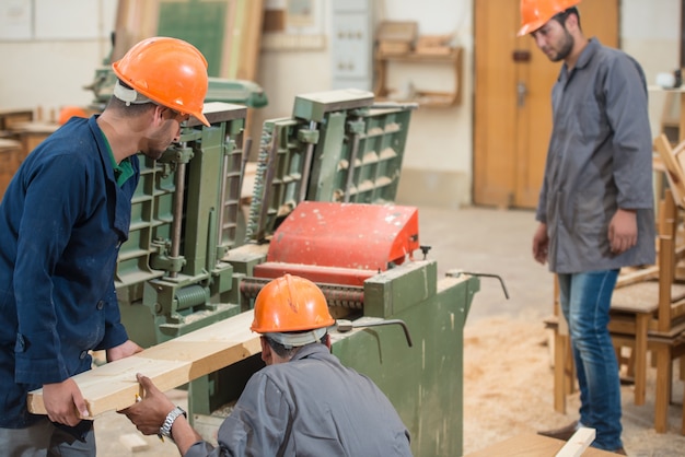 Lavoratori nella fabbrica di legno industriale