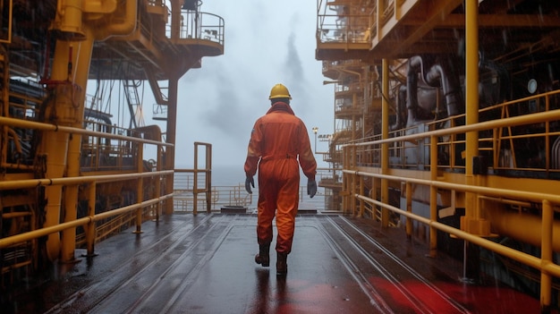 Lavoratori offshore di intelligenza artificiale generativa su una piattaforma petrolifera