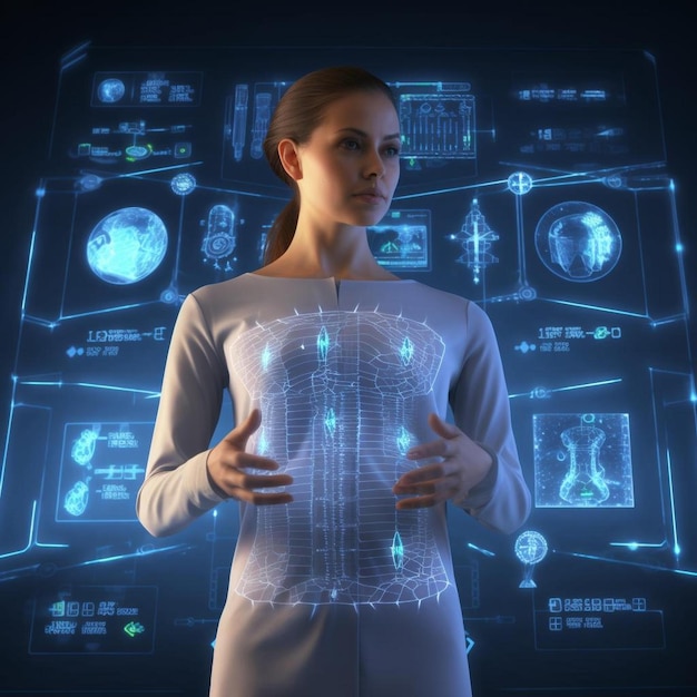 lavoro del medico con le esperienze un'interfaccia virtuale con l'analisi del corpo umano