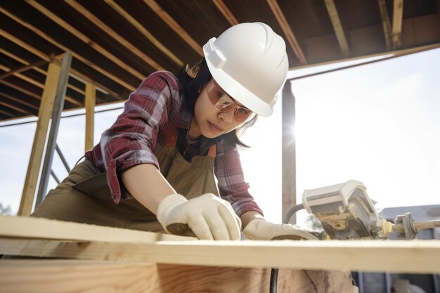 Lavoro di carpentiere femminile nel casco Scheda progetto Genera Ai