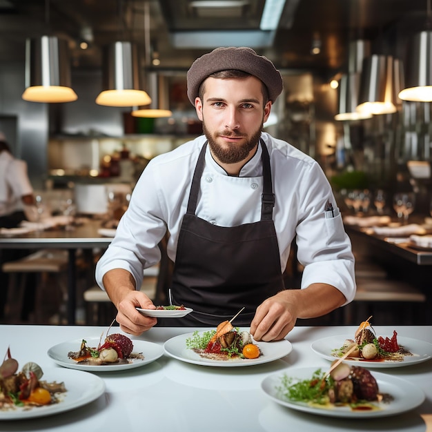 Lavoro di chef professionista nella cucina di un ristorante Vista ravvicinata di un uomo che mescola la zuppa a mano