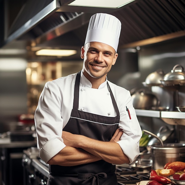 Lavoro di chef professionista nella cucina di un ristorante Vista ravvicinata di un uomo che mescola la zuppa a mano