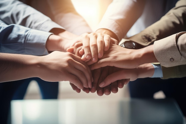 Lavoro di squadra e brainstorming concetto mani di gruppo