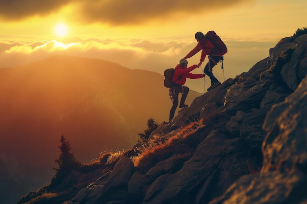 Lavoro di squadra nell'arrampicata con lo zaino