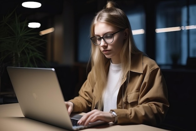 Lavoro femminile del computer portatile Genera Ai