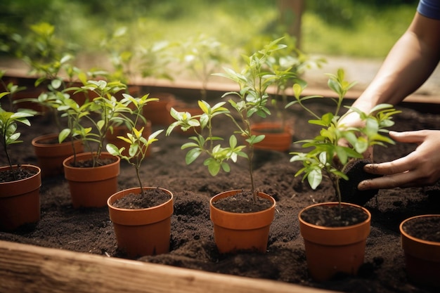 Lavoro in giardino Trapianto di piantine IA generativa