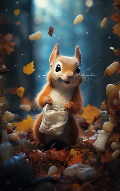 Lavoro invernale Lo scoiattolo si prepara per il lungo inverno