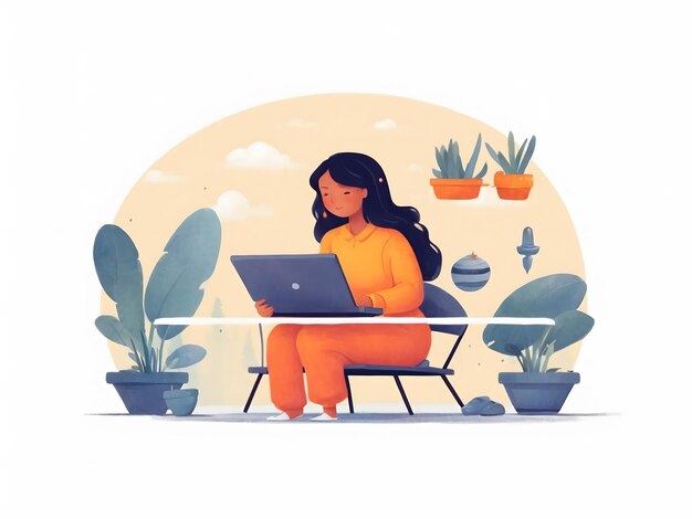 Lavoro remoto freelance illustrazione vettoriale su laptop a casa sua