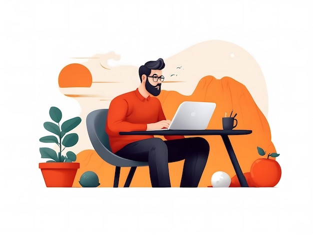 Lavoro remoto freelance illustrazione vettoriale su laptop a casa sua