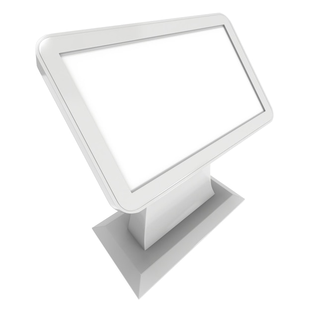 LCD Kiosk Stand Blank Trade Show Booth 3d rendering isolato su sfondo bianco Alta risoluzione