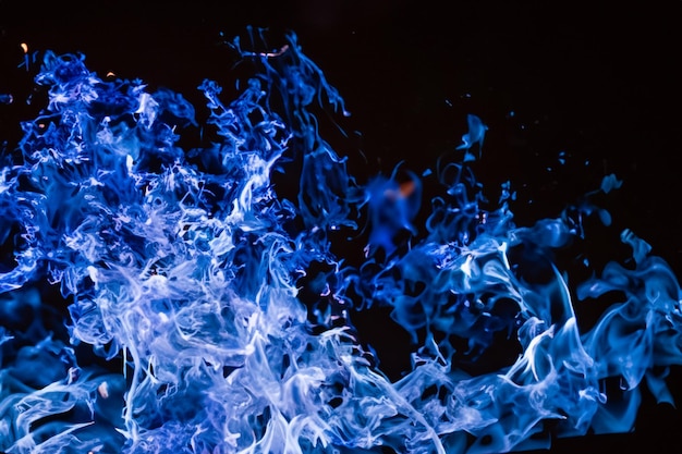 Le affascinanti fiamme blu danzavano graziosamente sullo sfondo nero come il fango.