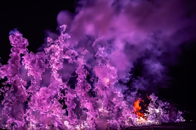 Le affascinanti fiamme viola danzavano con grazia sullo sfondo nero come la pece