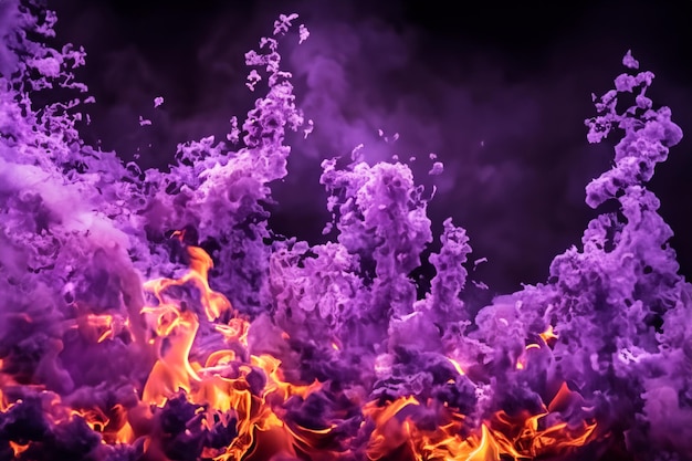Le affascinanti fiamme viola danzavano con grazia sullo sfondo nero come la pece