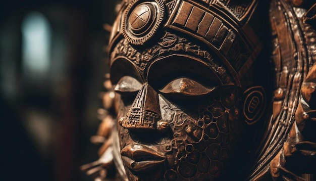 Le antiche civiltà fabbricavano maschere ornate come simboli spirituali di travestimento generati dall'intelligenza artificiale.
