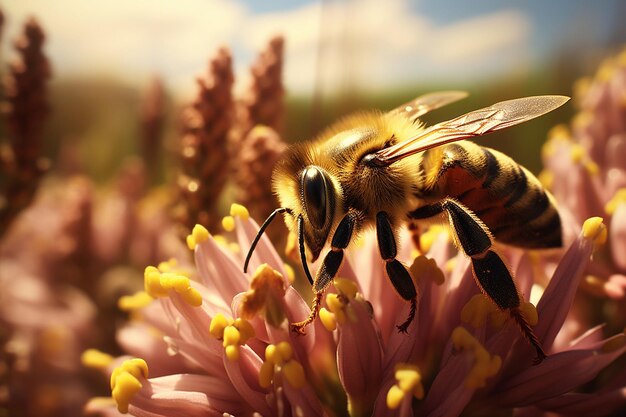 Le api della primavera impollinano i fiori