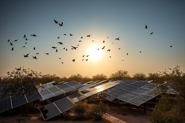 Le aquile del pannello gigante del deserto solare illuminano la città generativa IA