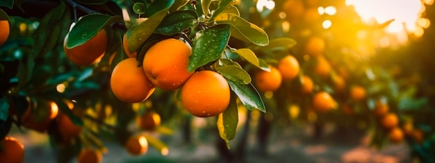 Le arance crescono su un albero in un giardino del raccolto Ai generativo