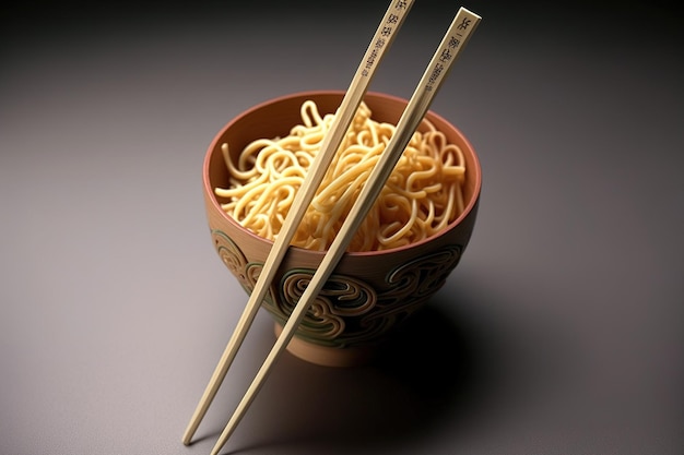 Le bacchette di legno sono usate per mangiare chow mein noodles e verdure