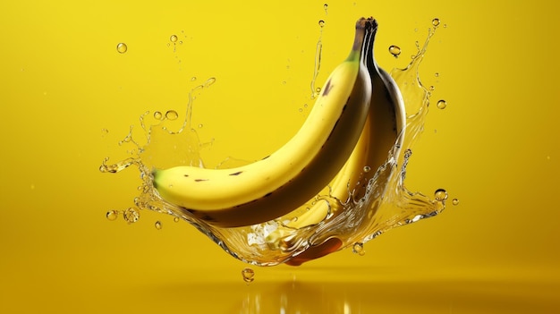 Le banane sono in uno spruzzo d'acqua, la banana è nell'aria.