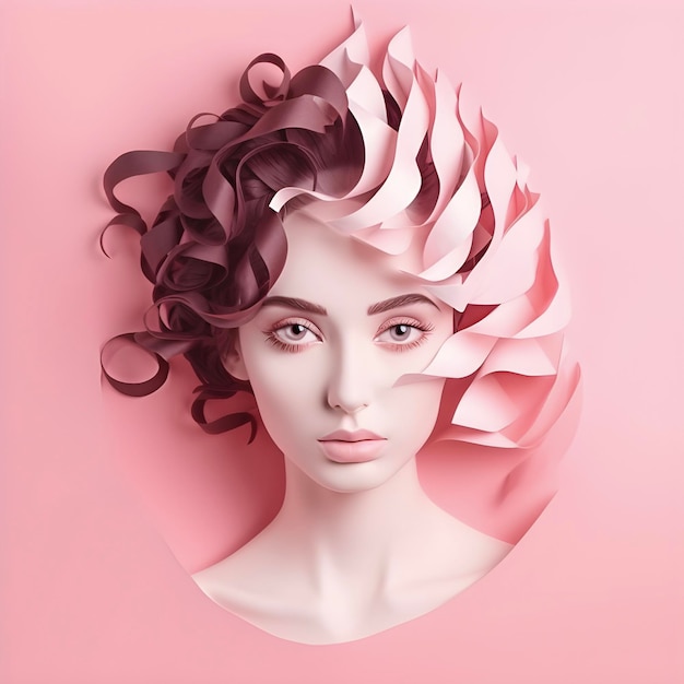 Le belle donne di arte della carta affrontano su sfondo rosa pastello AI generato