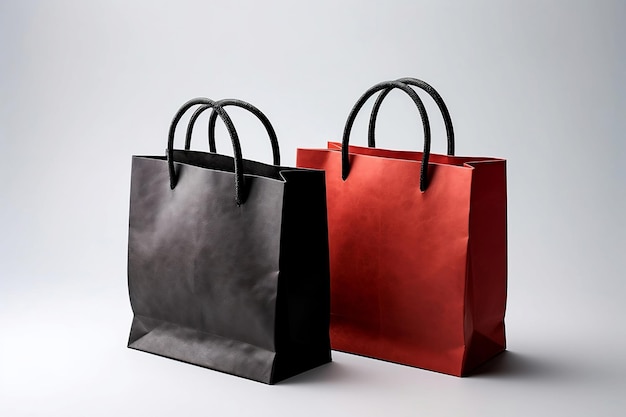 Le borse artigianali con maniglie sono rosse e nere