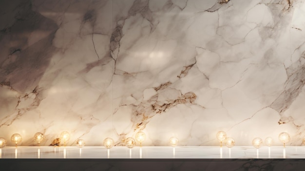 le candele sono accese su uno scaffale di marmo con una parete di marmo dietro di loro