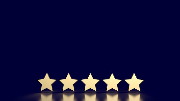 Le cinque stelle dorate su sfondo blu rendering 3D