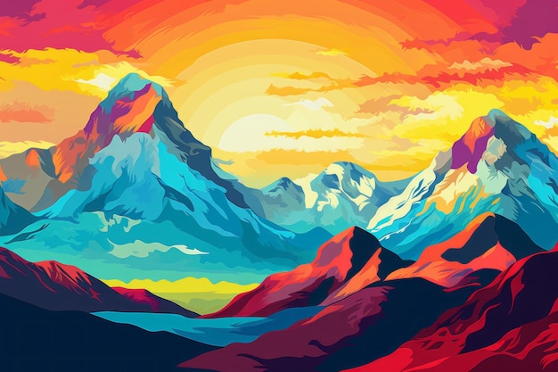 Le colorate montagne della pop art fanno da sfondo a un viaggio ipnotizzante AI generativa