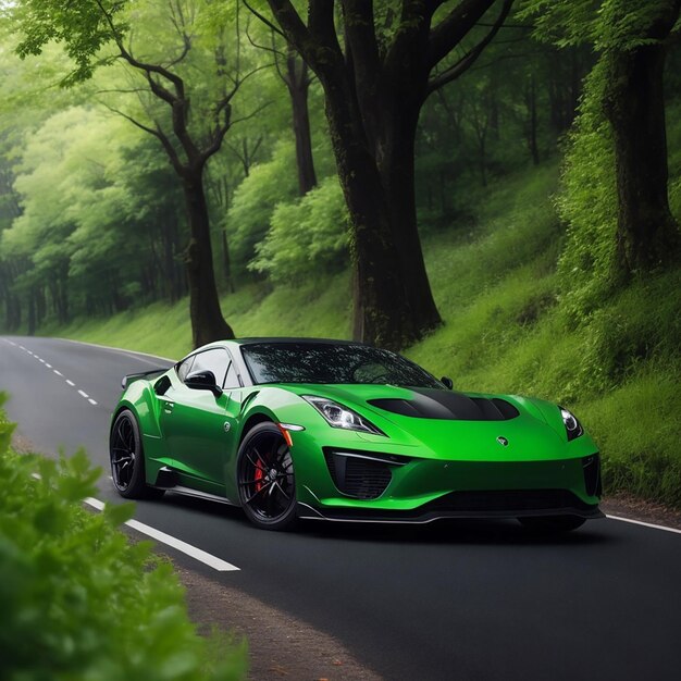 Le colorate vetture sportive verde, blu, nero, rosso, rosa e giallo sulla strada che guida l'autostrada