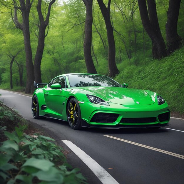 Le colorate vetture sportive verde, blu, nero, rosso, rosa e giallo sulla strada che guida l'autostrada