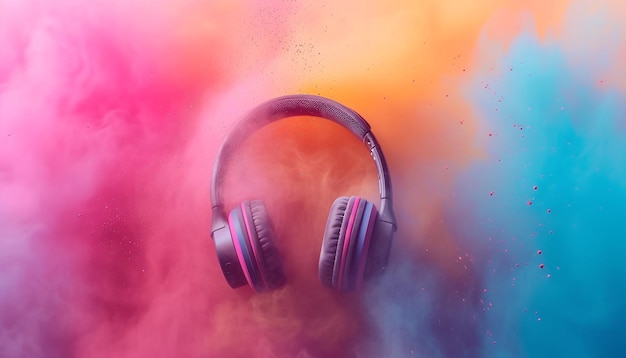 Le cuffie digitali esplodono in polvere holi colorata