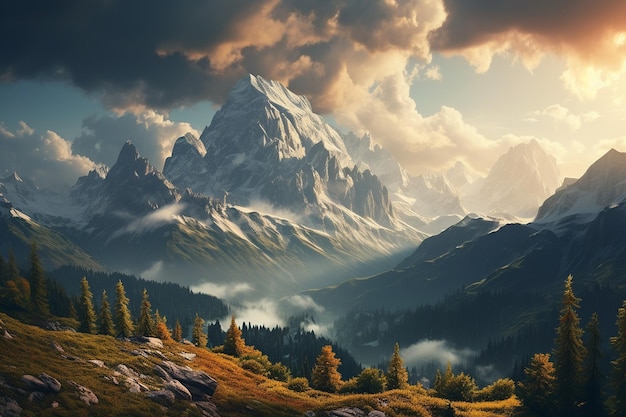 Le Dolomiti viste dalla montagna AI generativa