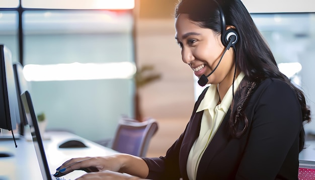 le donne del call center sorridevano lavorando e fornendo servizio con cortesia