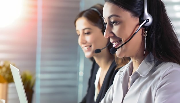 Le donne del call center sorridevano lavorando e fornendo servizio con cortesia