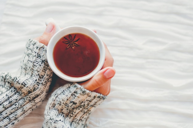 Le donne tengono una tazza di tè caldo con anice stellato