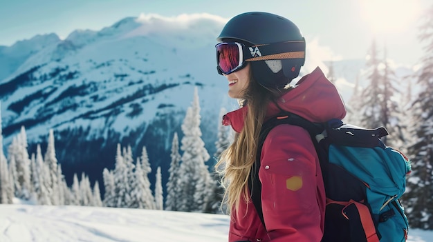 Le emozioni invernali di una ragazza che fa snowboard nel Paese delle Meraviglie delle Alpi