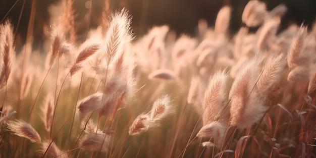 Le erbe selvatiche morbide si abituano alle sfumature illuminate dal sole colorate con il colore dell'anno 2024 Peach Fuzz Natures bellezza delicata perfetta per trasmettere serena tranquillità all'aperto