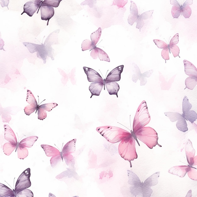 le farfalle volano nell'aria su uno sfondo rosa ai generativo