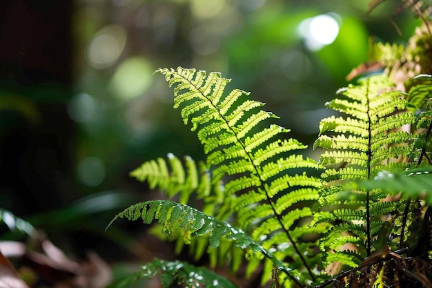 Le felci lasciano foglie verdi piante floreali naturali sullo sfondo della foresta pluviale
