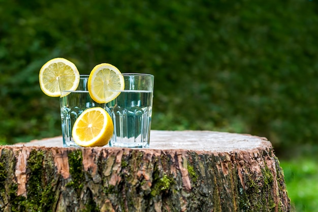 Le fette di limone su due bicchieri d'acqua