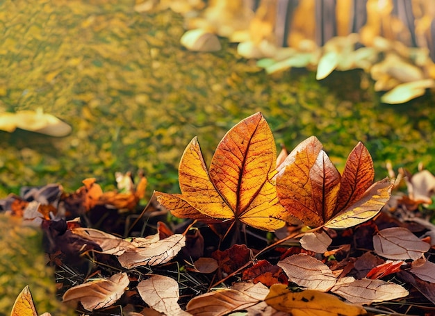 Le foglie d'autunno cadono nell'erba