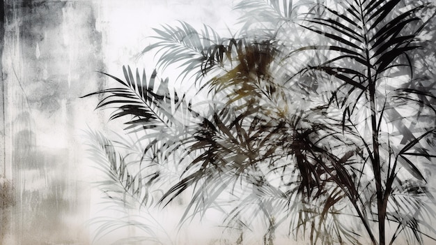 Le foglie di palma creano una silhouette sullo sfondo di un muro bianco Immagine AI generativa