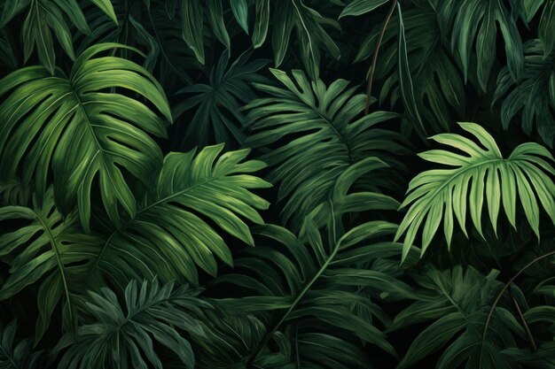 Le foglie di palma torreggianti della giungla tropicale generano Ai