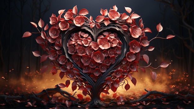 Le foglie di rosa a forma di cuore si disperdono
