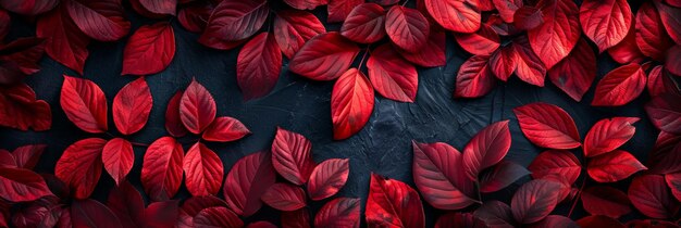 Le foglie rosse d'autunno giacciono sulla superficie del legno scuro invecchiato sfondo autunnale per biglietti di auguri calendari banner spazio libero per il testo