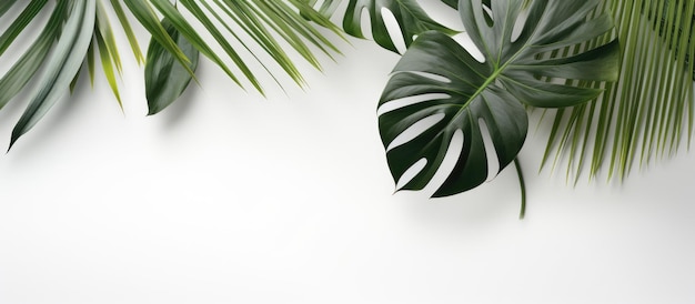 Le foglie tropicali creano una sovrapposizione di ombre naturali su uno sfondo strutturato bianco adatto per la sovrapposizione