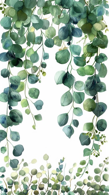 Le foglie verdi dipinte ad acquerello su uno sfondo bianco