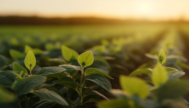 Le foglie verdi fresche crescono nella vibrante natura all'aperto generata dall'intelligenza artificiale