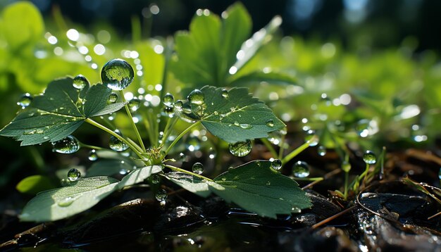 Le foglie verdi vibranti della scena tranquilla riflettono la bellezza organica della natura solare generata dall'intelligenza artificiale