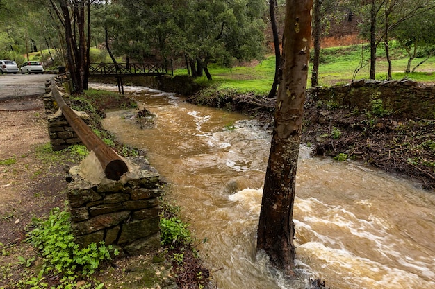 Le forti piogge creano acqua di fiume marrone